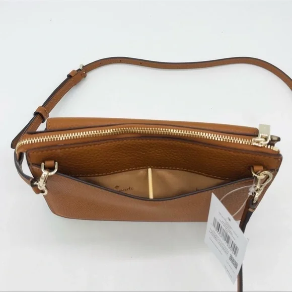 Kate Spade Leila Pebbled Leather Small Flap Crossbody Bag Brown/Gold (NWT) - Picture 8 of 9